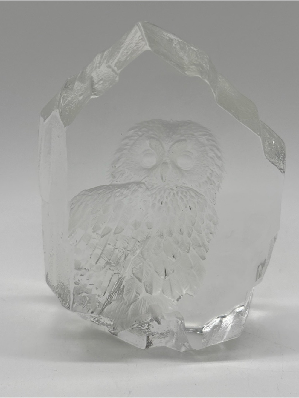 Vintage Mats Jonasson Glass Crystal Baby Snow Owl Sculpture #4416